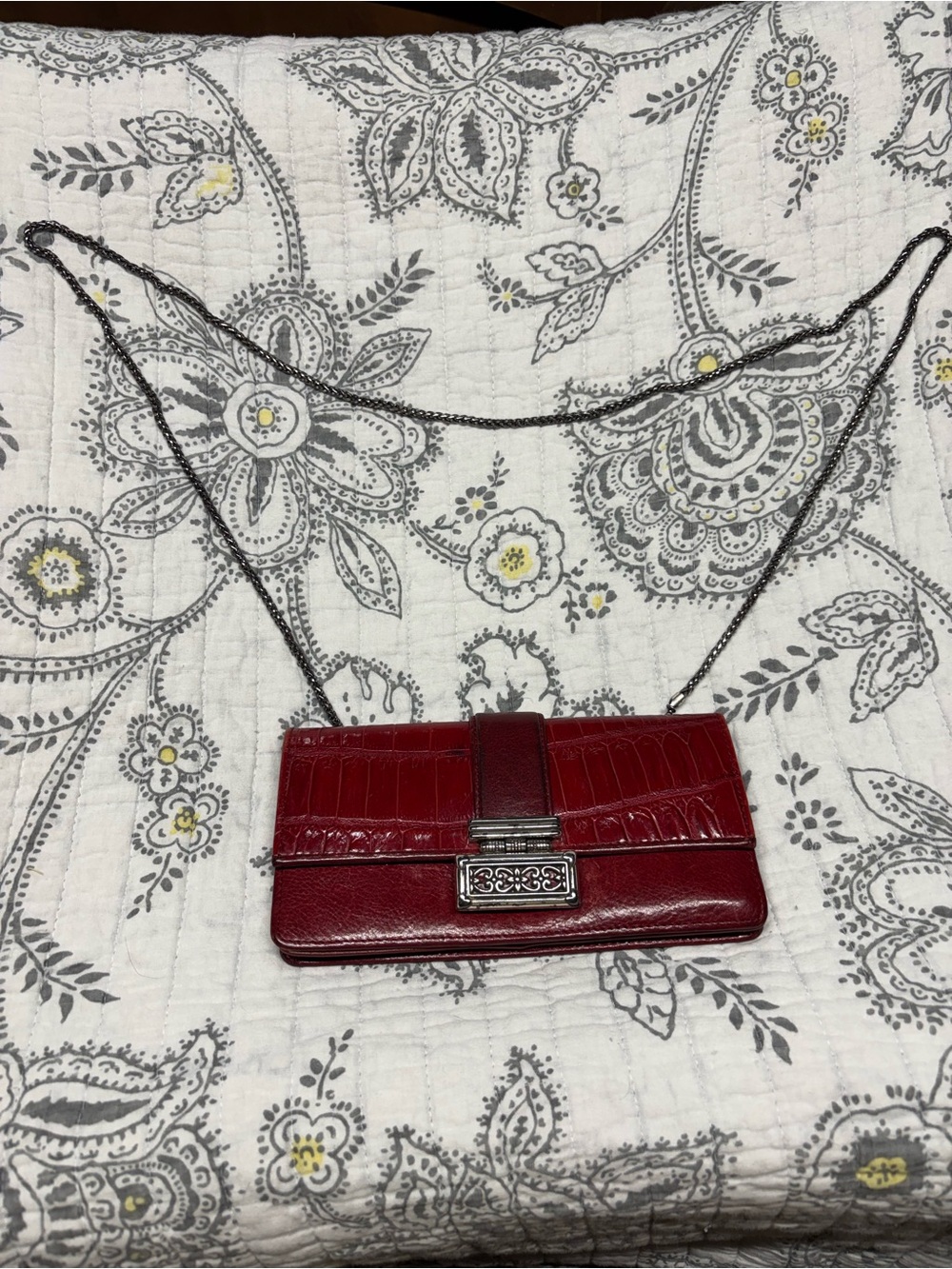 Brighton Red Croc-Texture Chain Crossbody Clutch